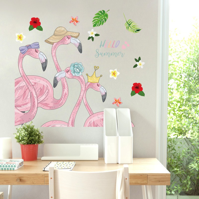 Reliza Wall Sticker Flamingo Hello Summer Bird Stiker Dinding LDR