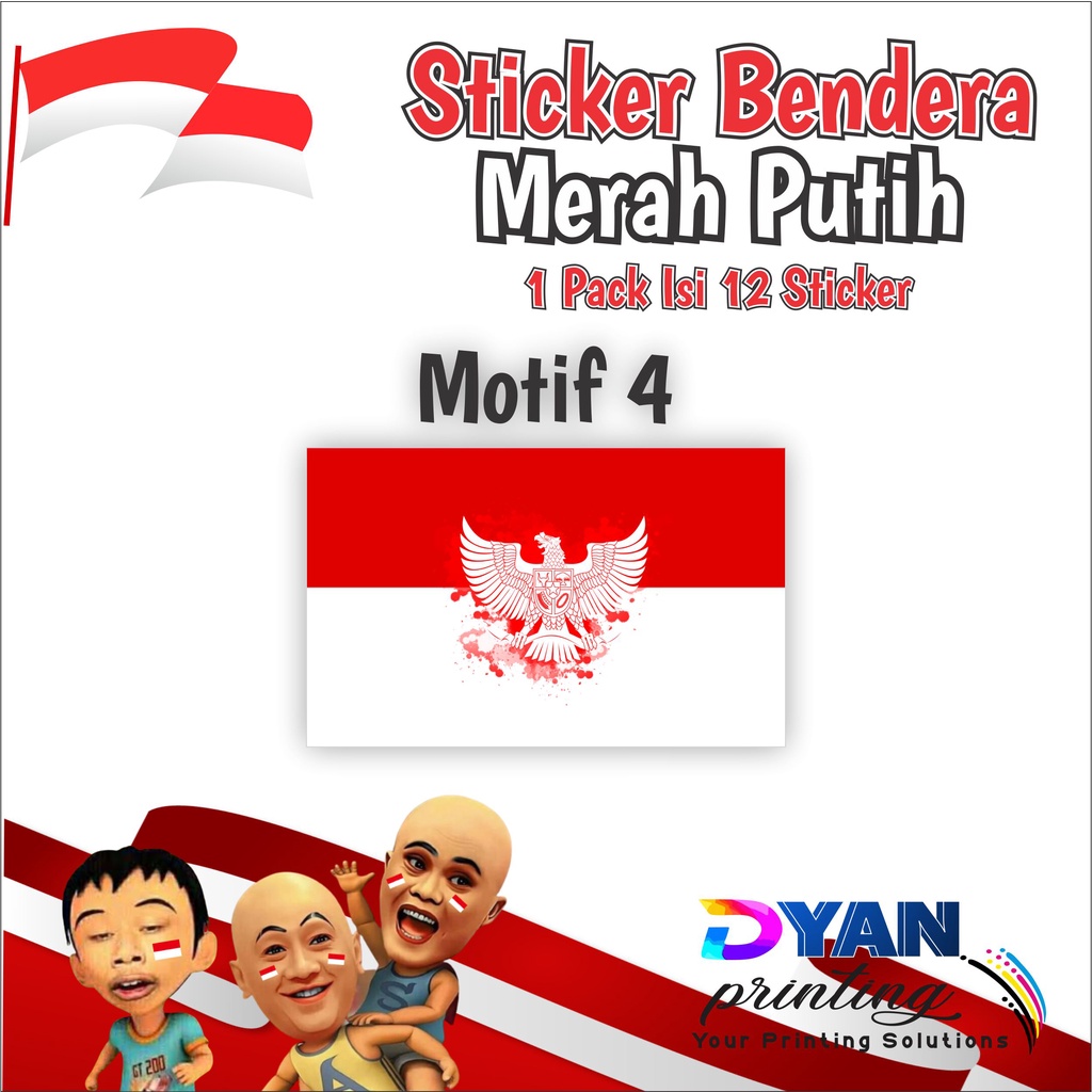 12 PCS STICKER BENDERA MERAH PUTIH UNTUK DI PIPI/BAJU