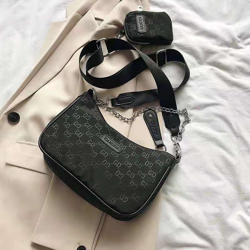 BJ213331 (2IN1) - BLACK/KHAKI - TAS SLEMPANG FREE POUCH DOMPET KECIL TALI RANTAI NYLON RINGAN TAS WANITA FASHION IMPORT MODIS ELEGAN TERMURAH TERLARIS TERBARU BAGSTORE JAKARTA TAS BATAM JTF13331 LT1854 CR7539 ZCJ4213 BQ3244