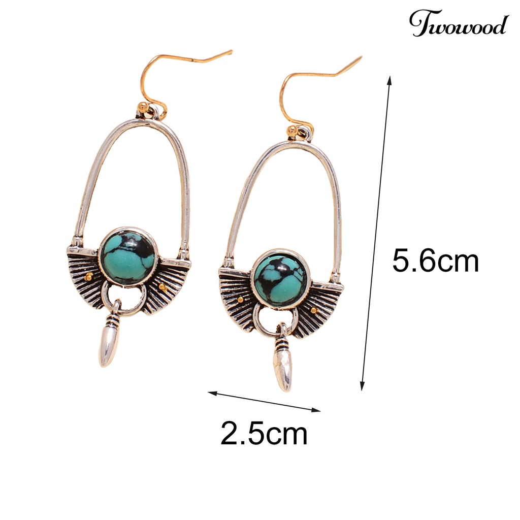 1 Pasang Anting Hook Panjang Bentuk Bulat Turquoise Gaya Bohemia Untuk Hadiah