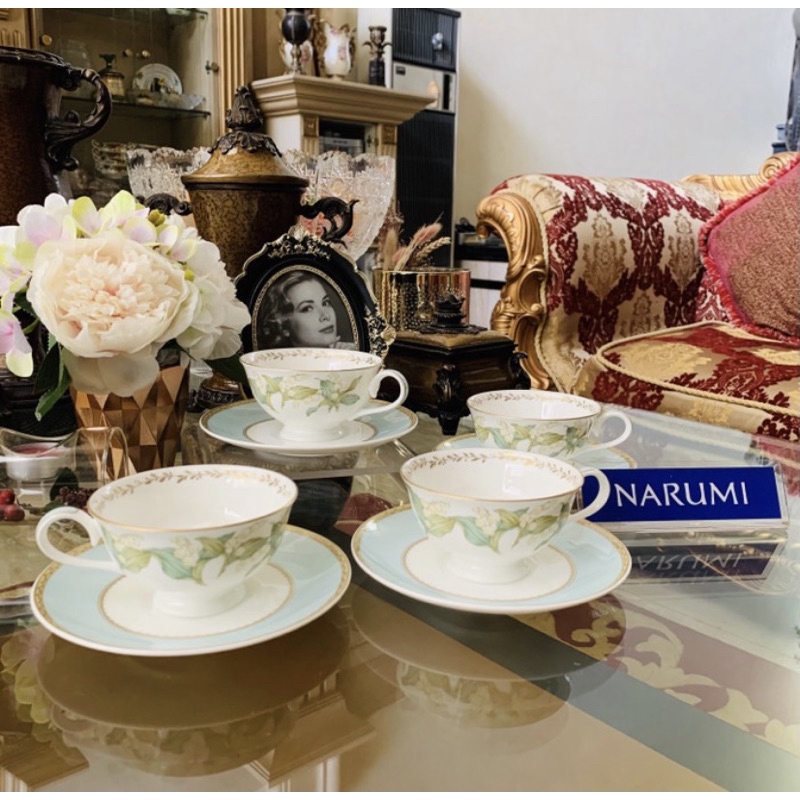 Tea Cup Saucer Narumi Flower Blue 4 Pcs / Mewah Cantik