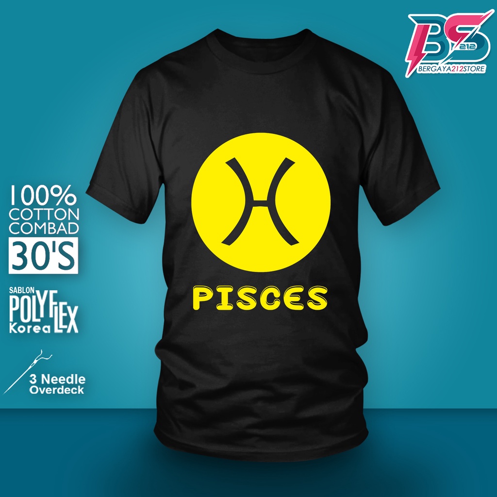 Baju Kaos Distro ZODIAK PISCES Cotton Combed / Kaos Unisex T SHIRT Logo Zodiak