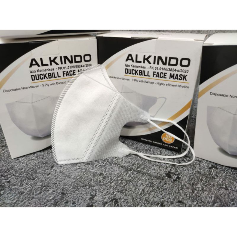 ALKINDO MASKER MEDIS DUCKBILL 3PLY KEMENKES ISI 50PCS FACE MASK ANTI COVID