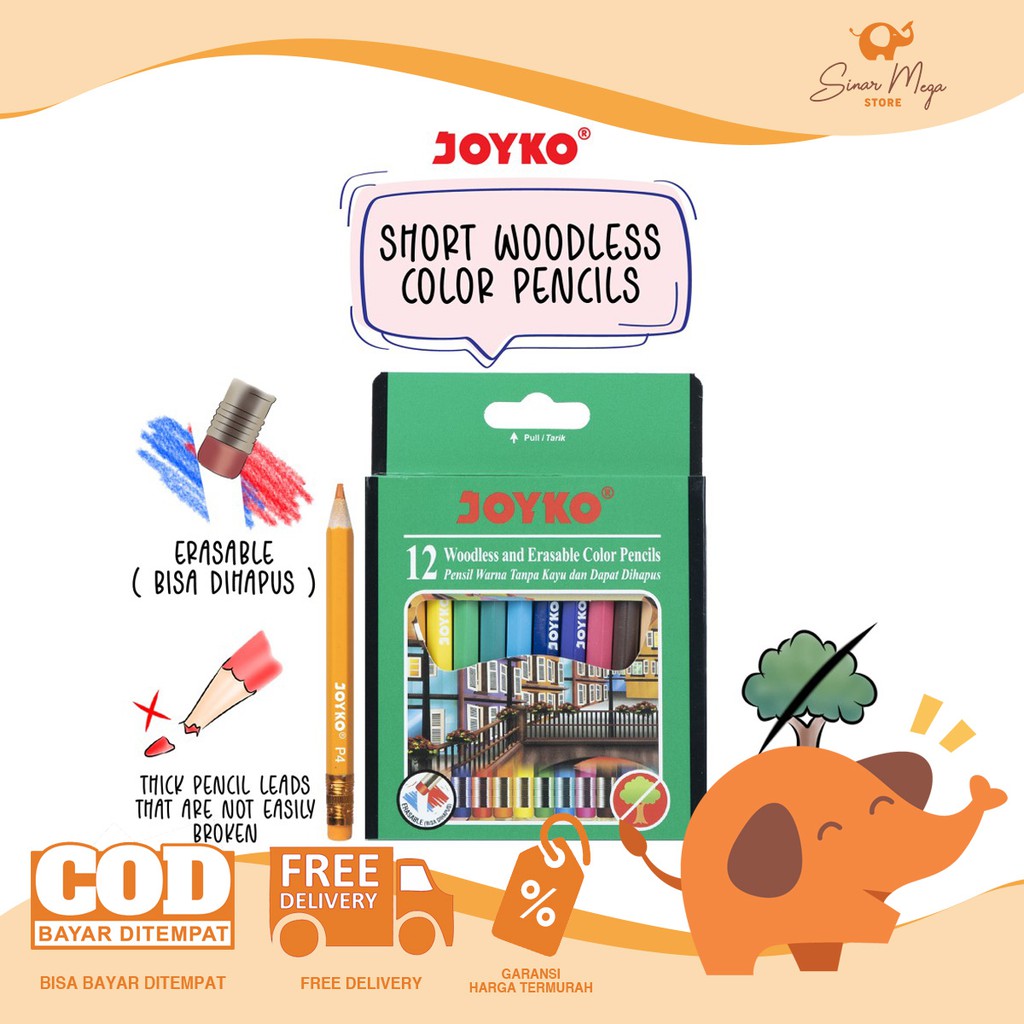 

Joyko Color Pencil Pensil Warna CP-120 / Kecil Pendek (Tanpa Kayu) Murah Berkualitas