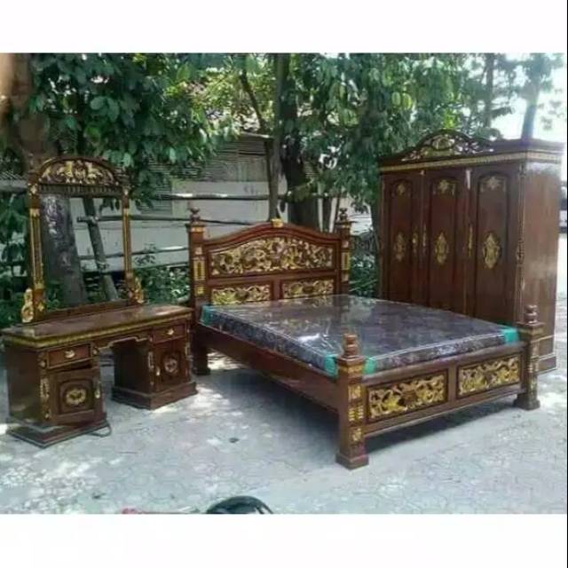 set tempat tidur, set kamar tidur, kamar set jati, set kamar tidur jati, Bedding Set, 180x200cm