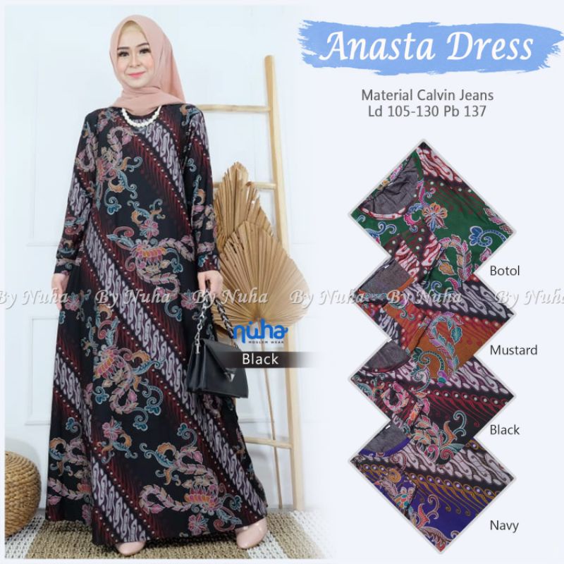 Mutiyah Gamis Dress Maxy Jumbo Bigsize Bahan Calvin Jeans Melar LD Sampai 150 cm 4L 5L Ori Redea