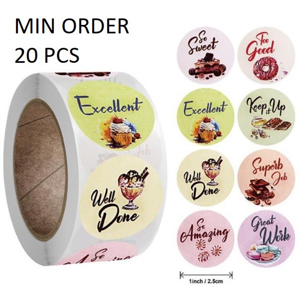 

TM002 Per Pcs Sticker Label Logo Tempel Aneka Tulisan Semangat Gambar Dessert D 2.5 Cm Bulat Seal