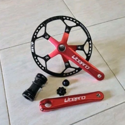 CrankSet Crank HT2 Hollowtech II Merk Litepro Merah red include BB Arm 170 mm Folding bike Seli