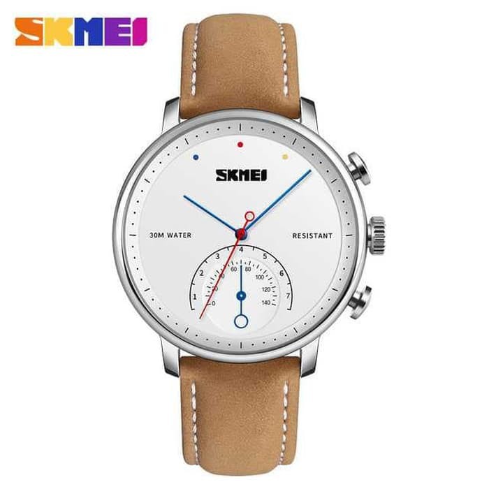 Jam Tangan Pria Casual Original SKMEI 1399 Kulit Anti Air Brown Silver Jam Ori Pria Cowok