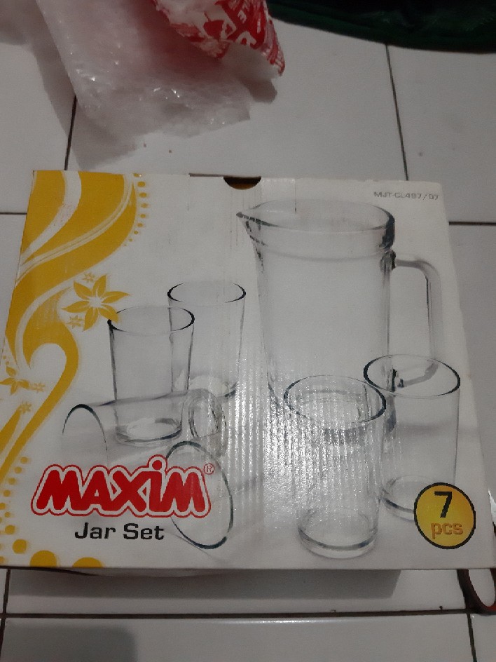 Maxim Drink Set 7 Oz - 7pcs Set Teko & Gelas Kaca (1pc Jug 1.6ml + 6pcs Tumbler 250ml)