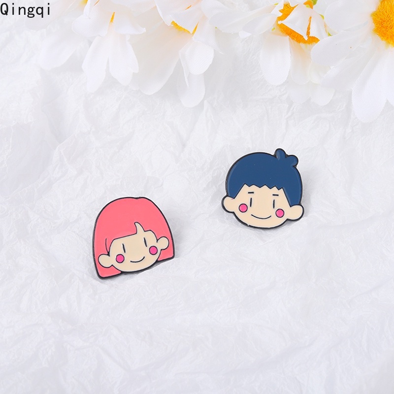 Bros Pin Enamel Desain Kartun Pasangan Lucu Untuk Anak Laki-Laki / Perempuan