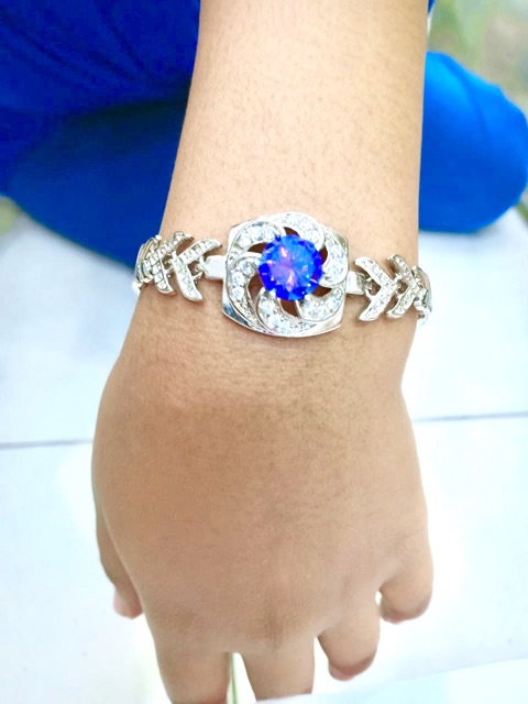 Gelang tangan  wanita lapis emas puti kombinasi permata