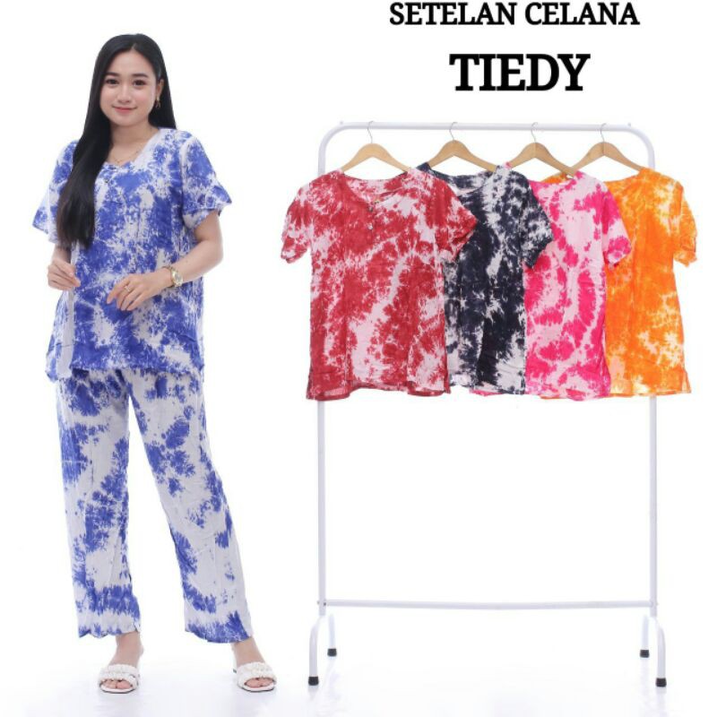 DASTER SETELAN CELANA TIEDY-SETELAN BAJU TIDUR-KANCING DEPAN-DASTER MURAH