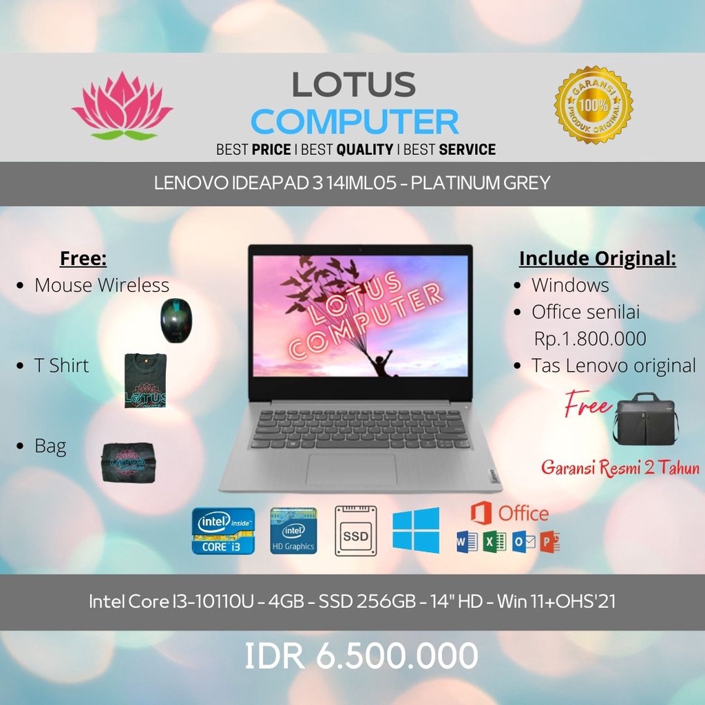 LENOVO IP3-14IML05/I3-10110U/4GB/256GB/14"HD/Win 11+OHS'19/Grey