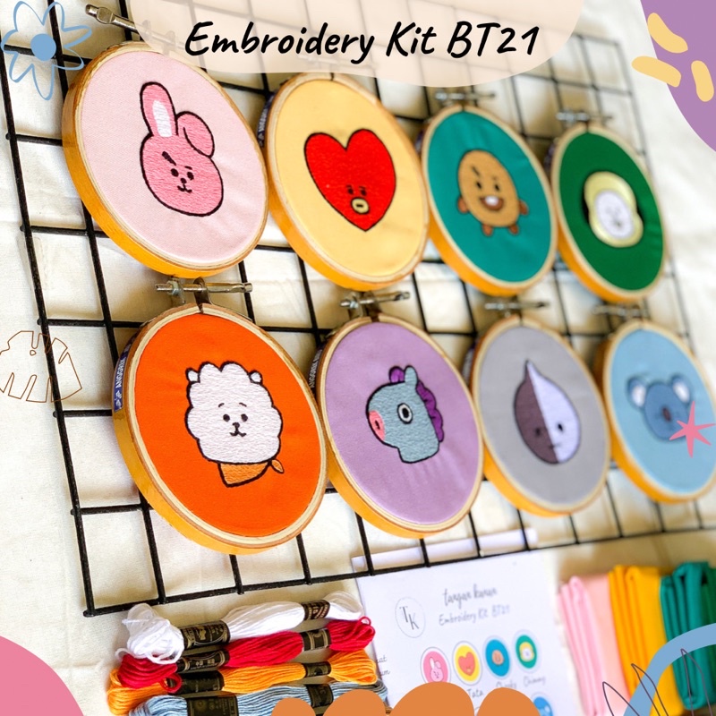 Embroidery Kit BT21 - BTS - Kpop [ Cooky Shooky Van Tata Mang Koya RJ Chimmy ] Paket sulam tangan