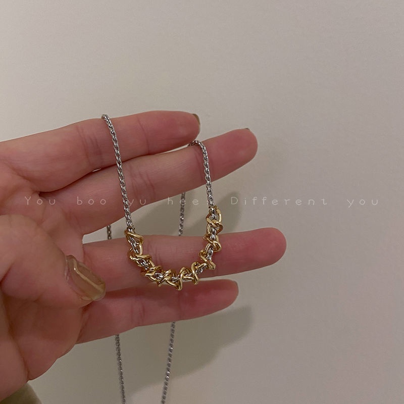 Kalung Rantai Klavikula Model Twist Warna Emas Dan Silver Untuk Aksesoris