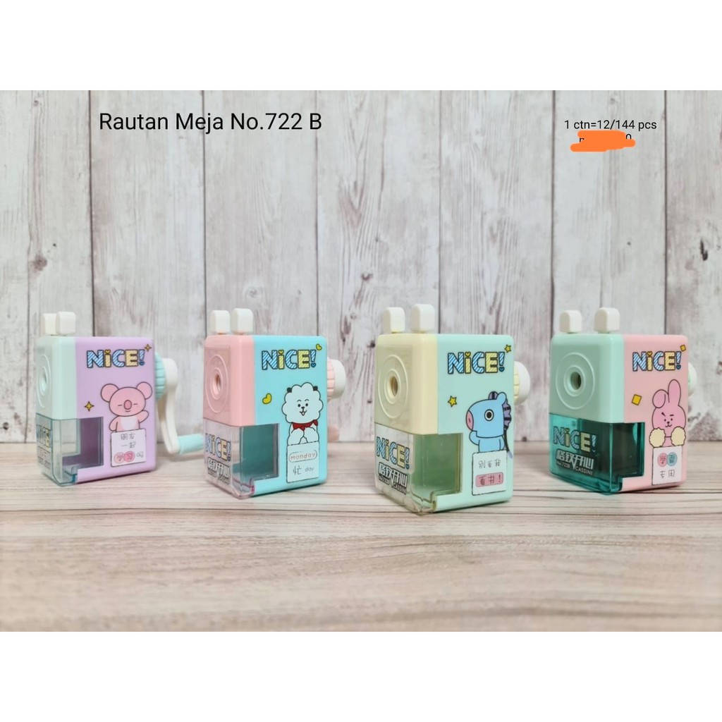 RAUTAN SERUTAN PENSIL PUTAR MEJA LUCU BTS BT-21 SHARPENER MEJA 722B WARNA PASTEL