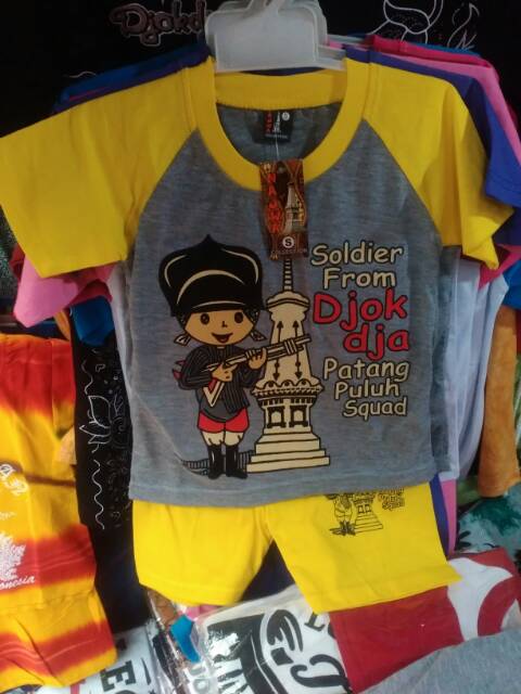 TERMURAH! Setelan Katun Anak Soldier Jogja L-XXL 4-12 tahun- Kaos Unisex Candi Prambanan &amp; Malioboro