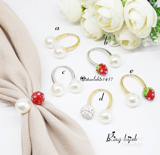 Mutiara ring hijab gold geser gambar