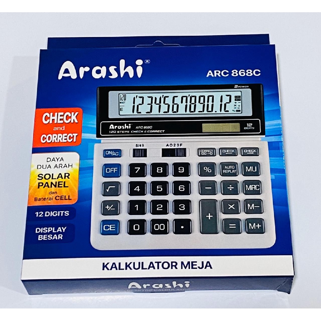 Kalkulator Royally 868C kalkulator meja 12 Digit / Check and Correct / Solar and baterai jam