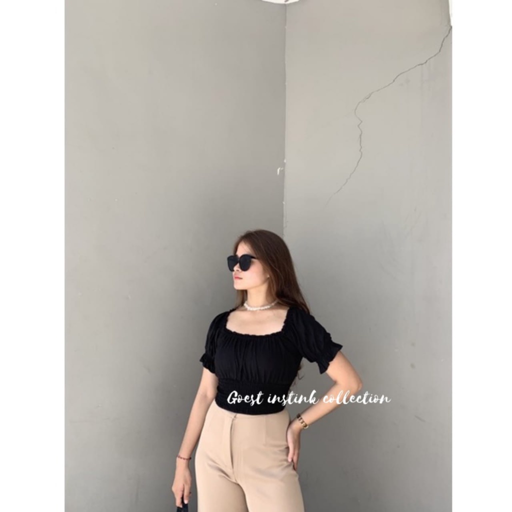 Crop Top Calista Blouse Sabrina Murah Baju Atsan Wanita Kerut