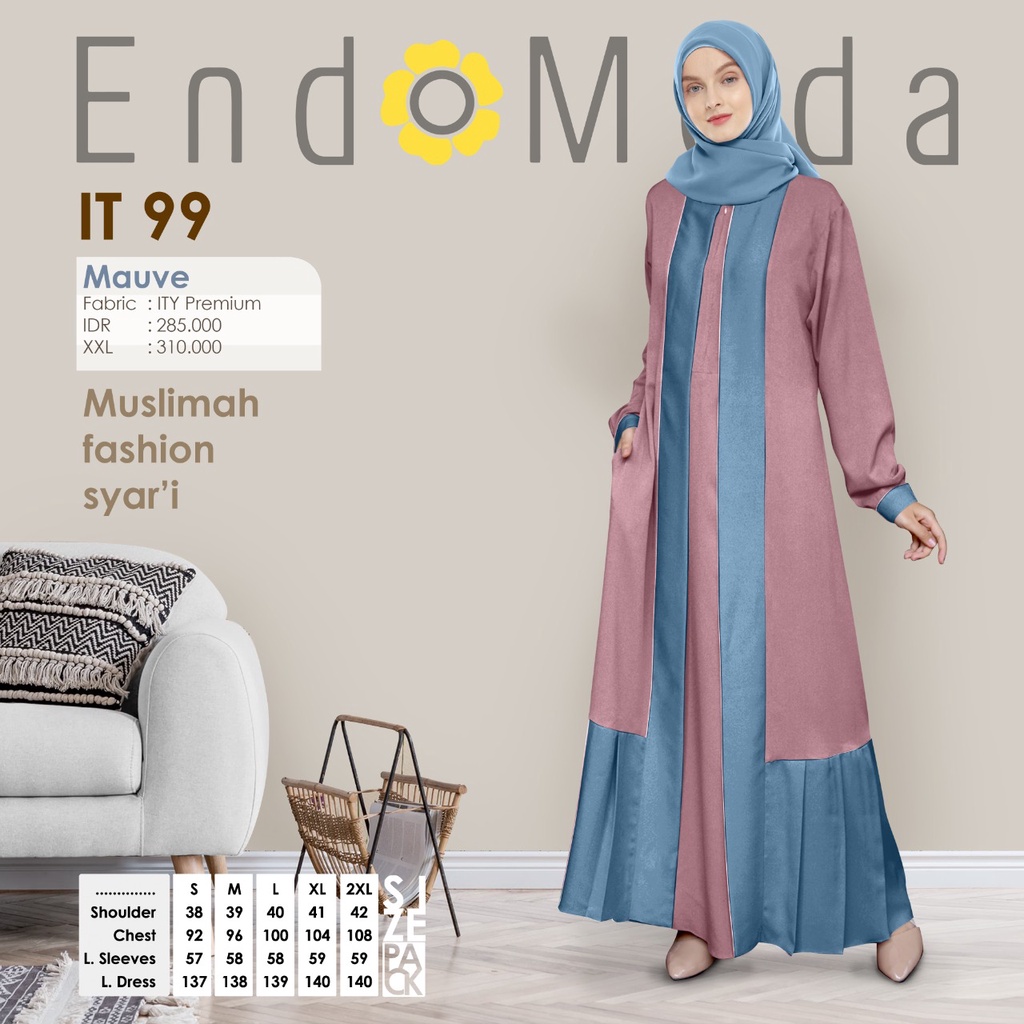 Gamis Endomoda IT 99 gamis wanita muslimah bahan ITY Crepe gamis muslimah syar'i