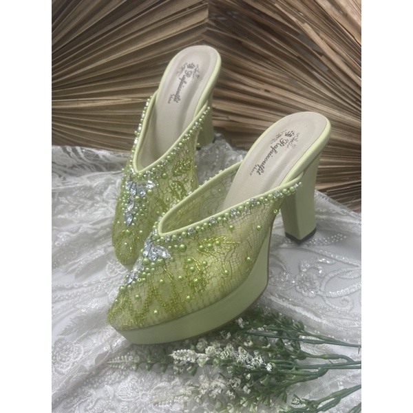 sepatu pesta wanita wedding alena hijaulime 10cm tahu