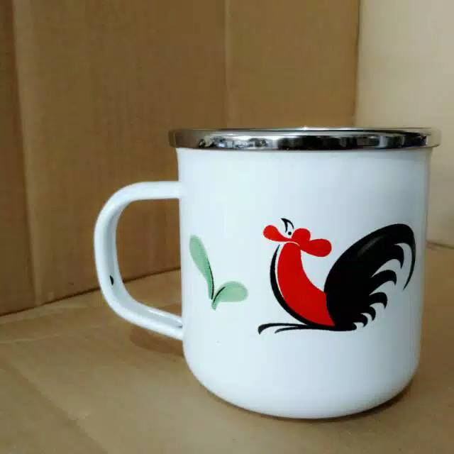 Mug kukuruyuk ayam jago enamel anti pecah jadul old