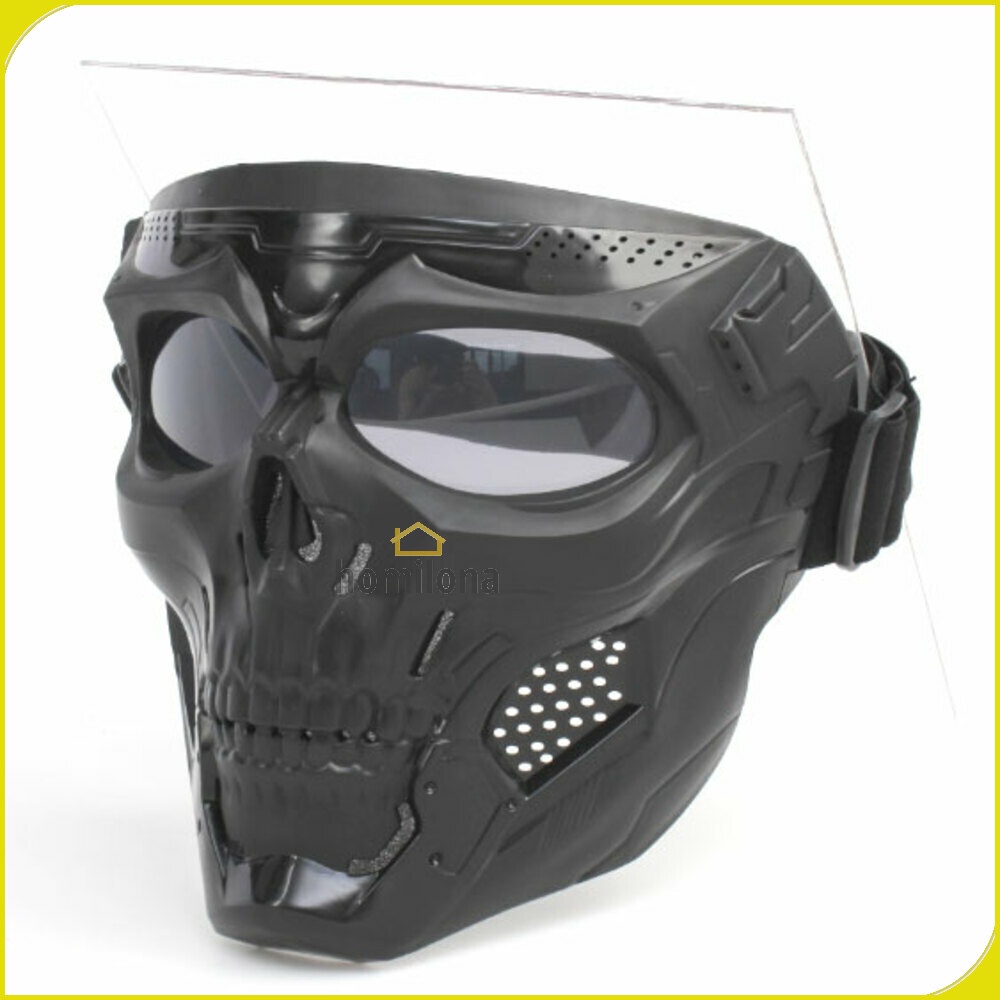 Masker Motor Topeng Airsoft Gun Paintball Full Face Model Tengkorak Skull WoSporT MA 110 Black