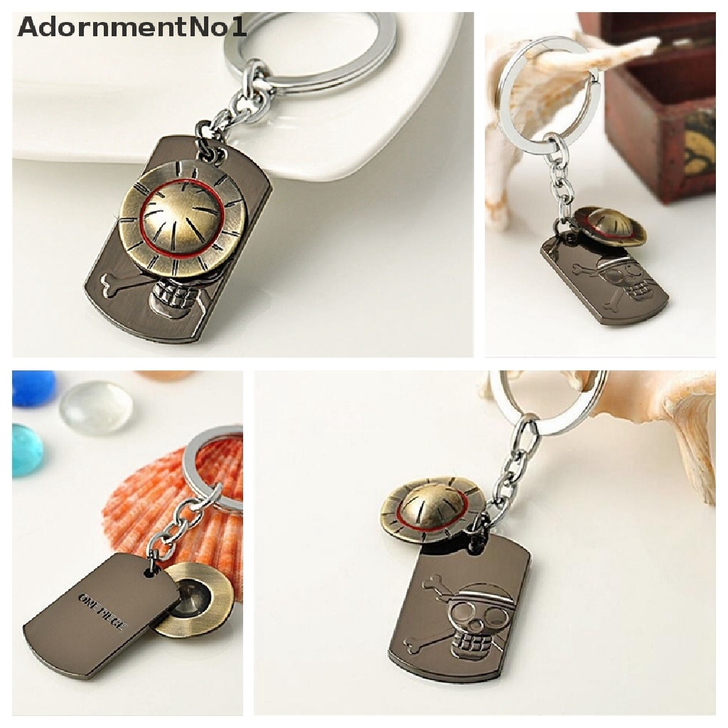 [AdornmentNo1] Fashion Anime One Piece Luffy Straw Hat Skull  Stainless Steel Keychain Key Ring [new]