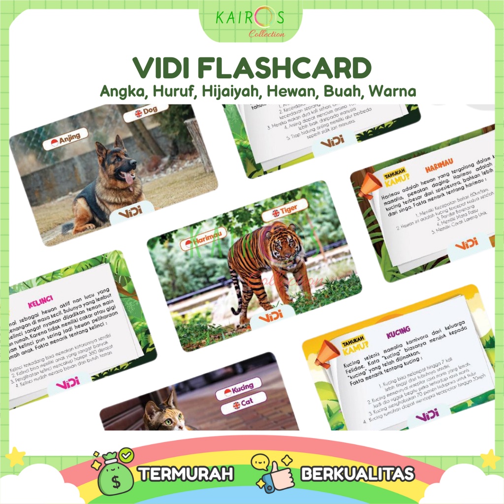 VIDI Flashcard Mainan Kartu Pintar Angka, Huruf, Hijaiyah, Hewan, Buah, Warna