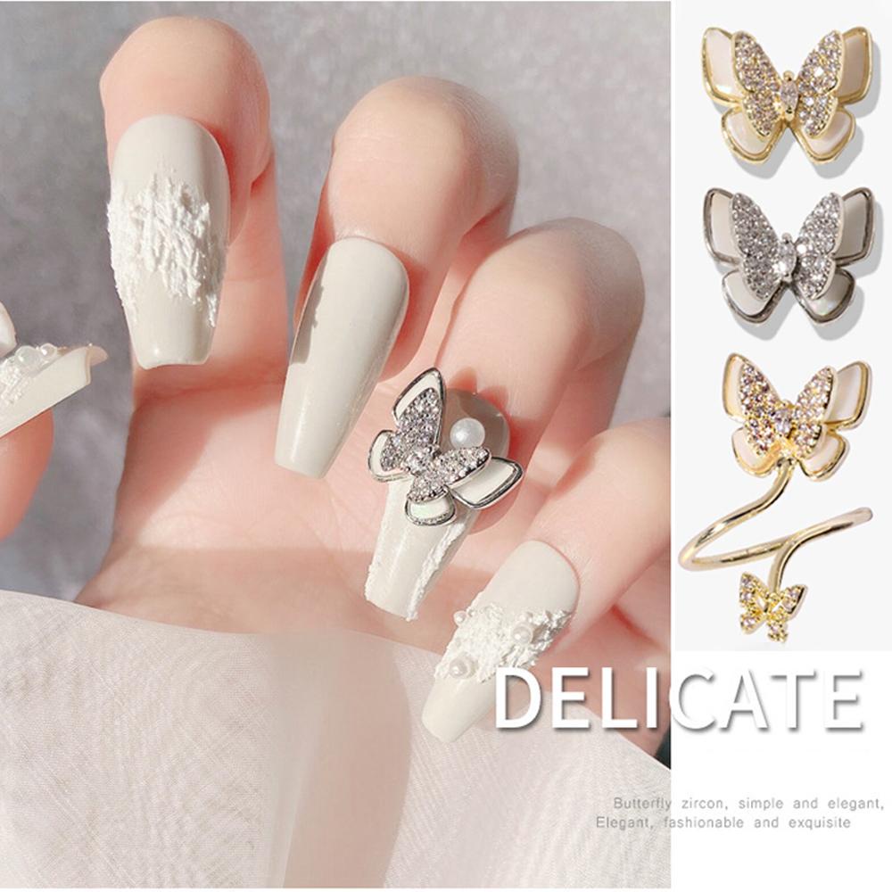 AUGUSTINA Agustina Butterfly Nail Rhinestones 1 Pc Bilayer Butterfly Zircon Bor Shiny Manicure Aksesoris