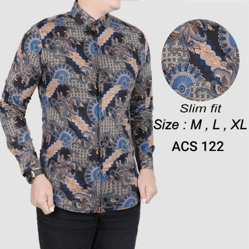 ACS122 KEMEJA BATIK PRIA SLIM FIT LENGAN PANJANG MODERN KEREN