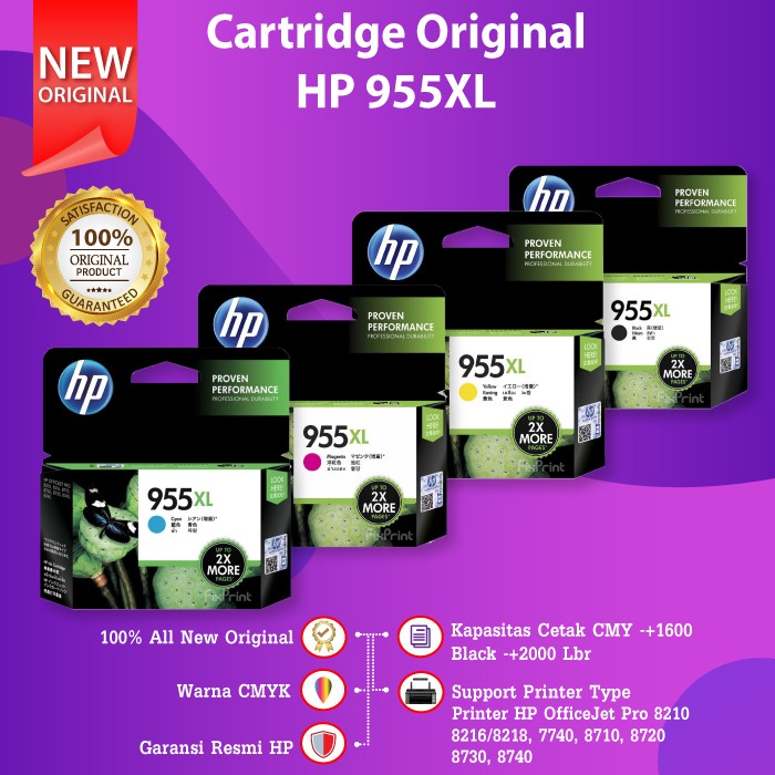 Cartridge HP 955XL 955XL Black Cyan Magenta Yellow Tinta 8210 8720