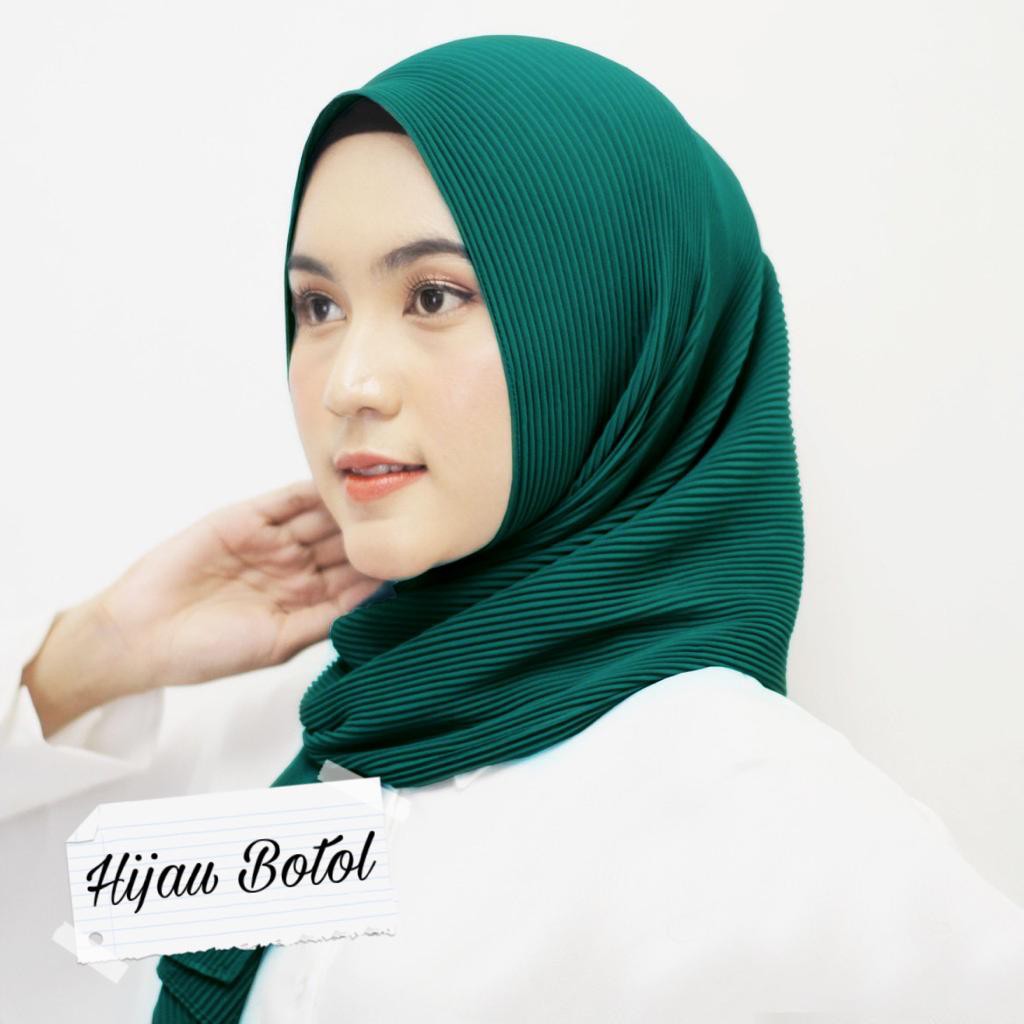 Pashmina Plisket/Pashmina Plisket Pashmina Full Plisket/Pashmina Plisket Tanpa Lipatan Tengah Murah!-Merci Hijau Botol