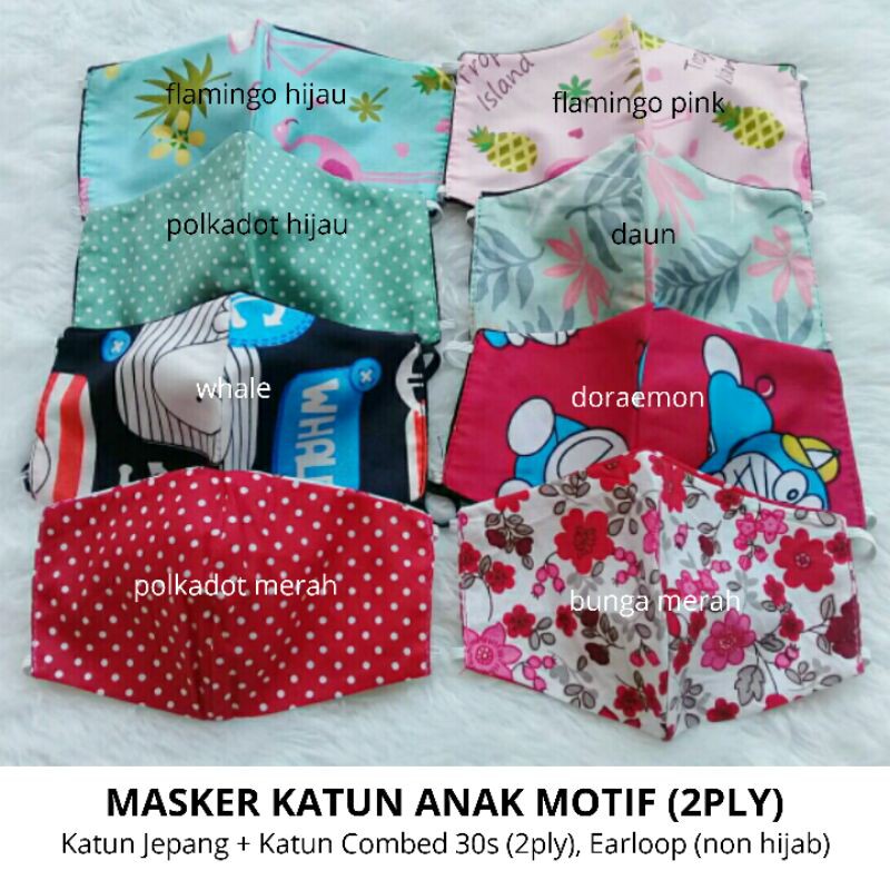 Masker Kain Anak 2 Lapis Duckbill Earloop Motif dan Polos (Katun Jepang+Katun Combed 30s) Adem Murah