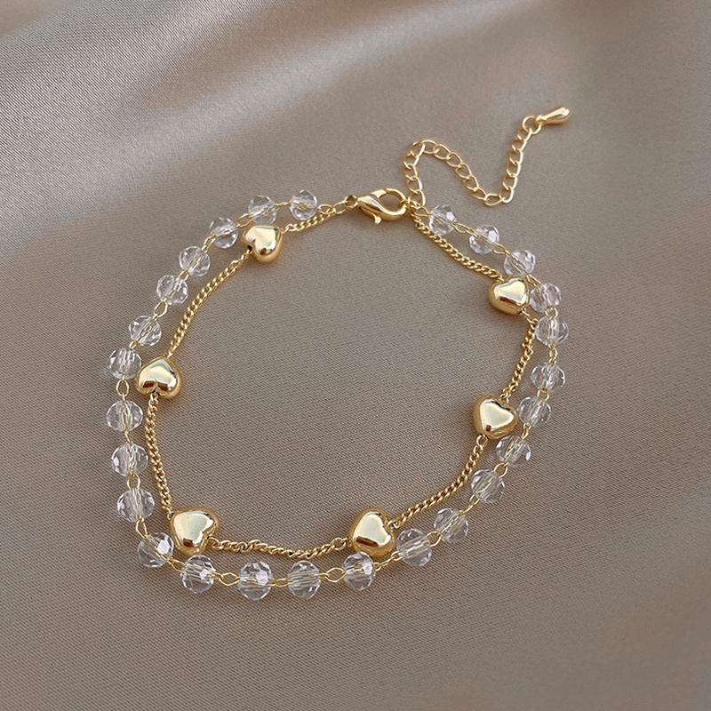 Elegant Heart Bead Gold Chain Bracelet Gelang Korea Multilayer Transparent Ball Bracelets for Women Jewelry Gift-5