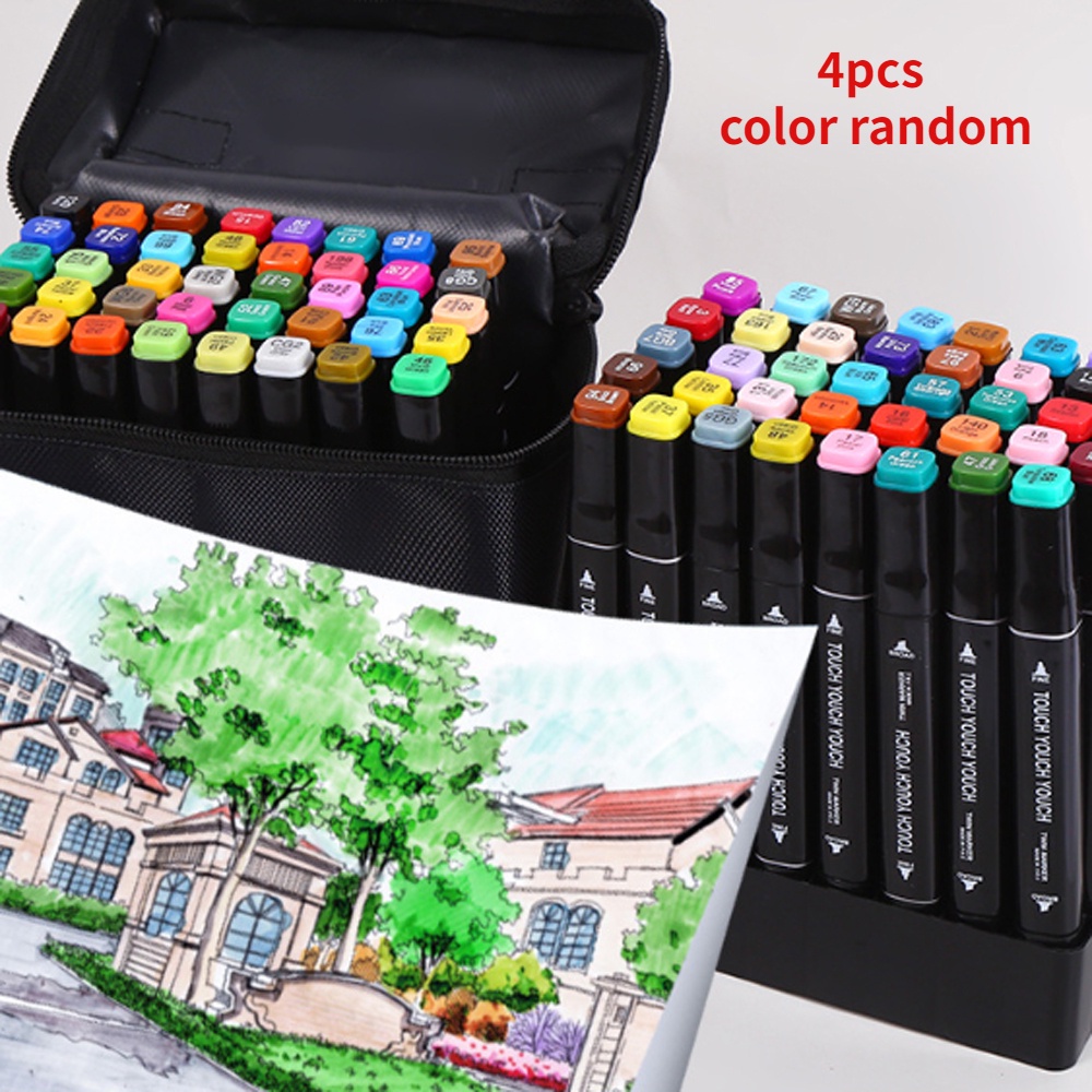 4pcs Spidol Marker Dua Sisi Warna Acak Untuk Pelajar / Kantor