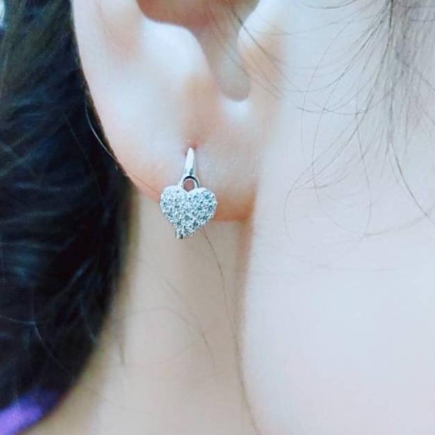 Anting Jepit Fashion Wanita Dewasa Love Mata Putih Perak Asli 925/Silver Lapisan Emas Putih Murni