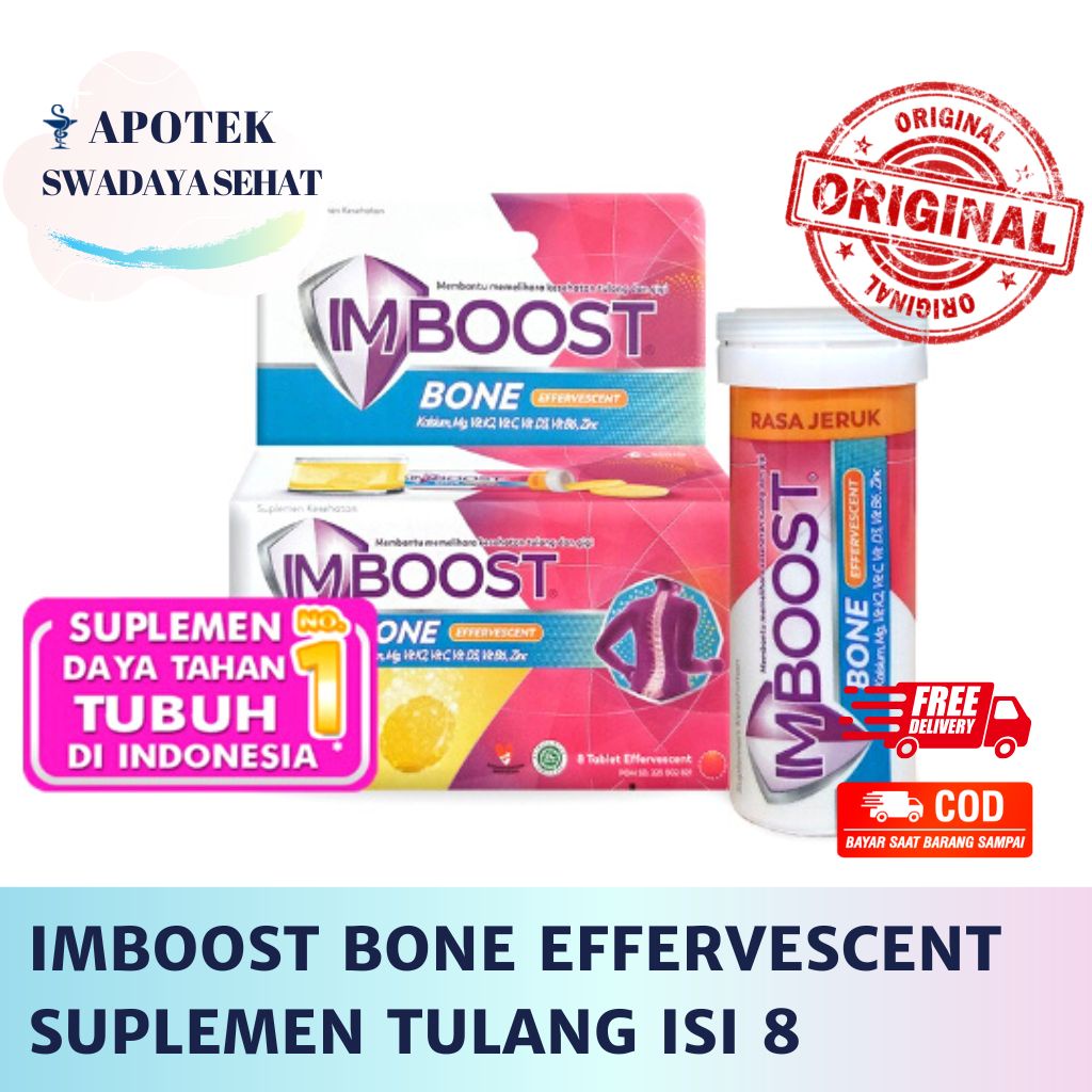 IMBOOST BONE EFFERVESCENT Tube Isi 8 Tablet Larut - Suplemen Tulang Gigi Rasa Jeruk