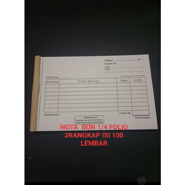 

NOTA BON KONTAN NOTA BON JUALAN NOTA JUALAN BON JUALAN BON KONTAN CETAK BON NOTA UK.1/4 FOLIO ISI 100 LEMBAR