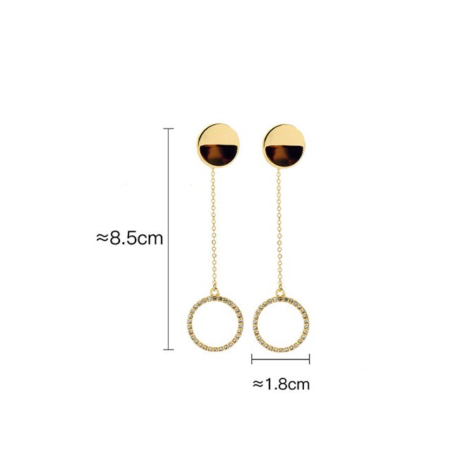 LRC Anting Tusuk Fashion Gold S925 Silver Needle Geometric Acrylic Plate With Diamond Stud Earrings