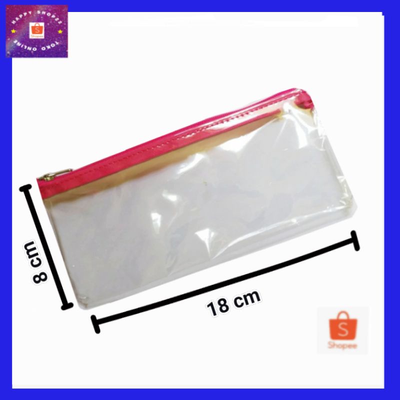 

dompet pouch plastik resleting mika transparan tempat pensil 18x8 cm