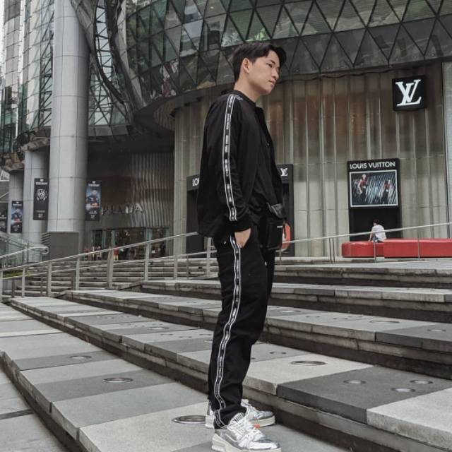 Geso x Seeing Peace - Jaket / Celana Seeing Peace Black Stripe White Black Silver Doff Kecil