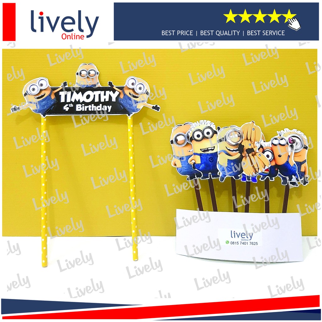 CAKE TOPPER KARAKTER HIASAN KUE HBD HAPPY BIRTHDAY CUSTOM NAMA MINION set