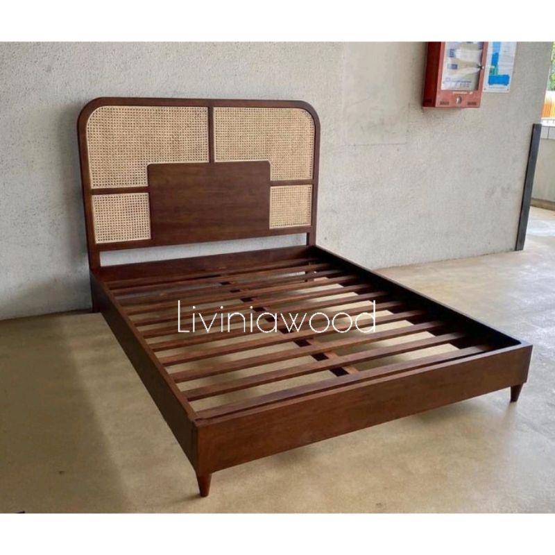 Tempat tidur rotan minimalis 180x200, ranjang dipan rattan kayu jati