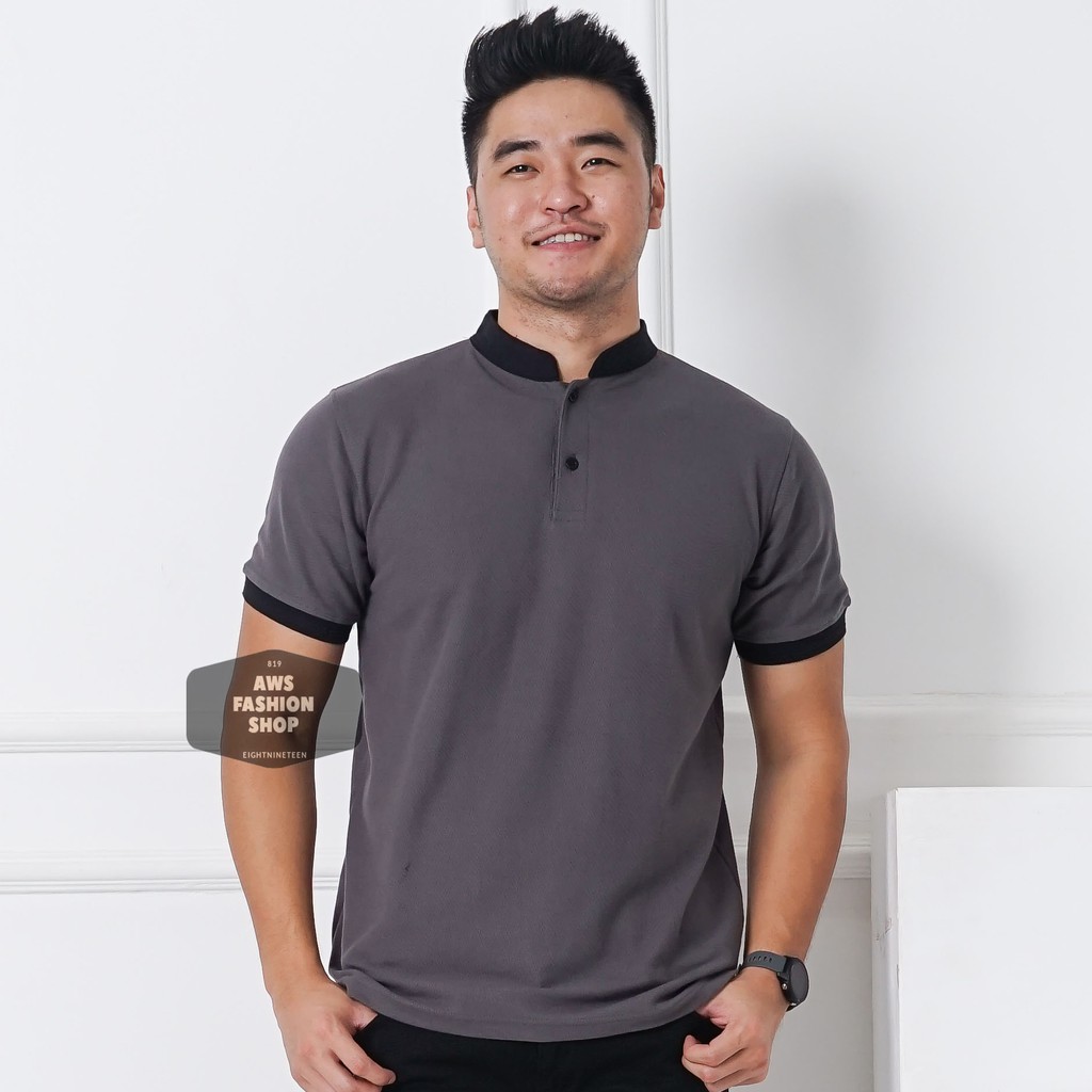 Kaos Polo Pria Polo Shirt Kerah Shanghai Polos Abu Tua Lengan Pendek BIG SIZE JUMBO XXL / 3XL