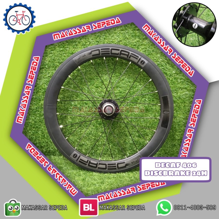 WHEELSET VELG SEPEDA DECAF 20 406 DISCBRAKE 24/24 HOLE HUB DECAF