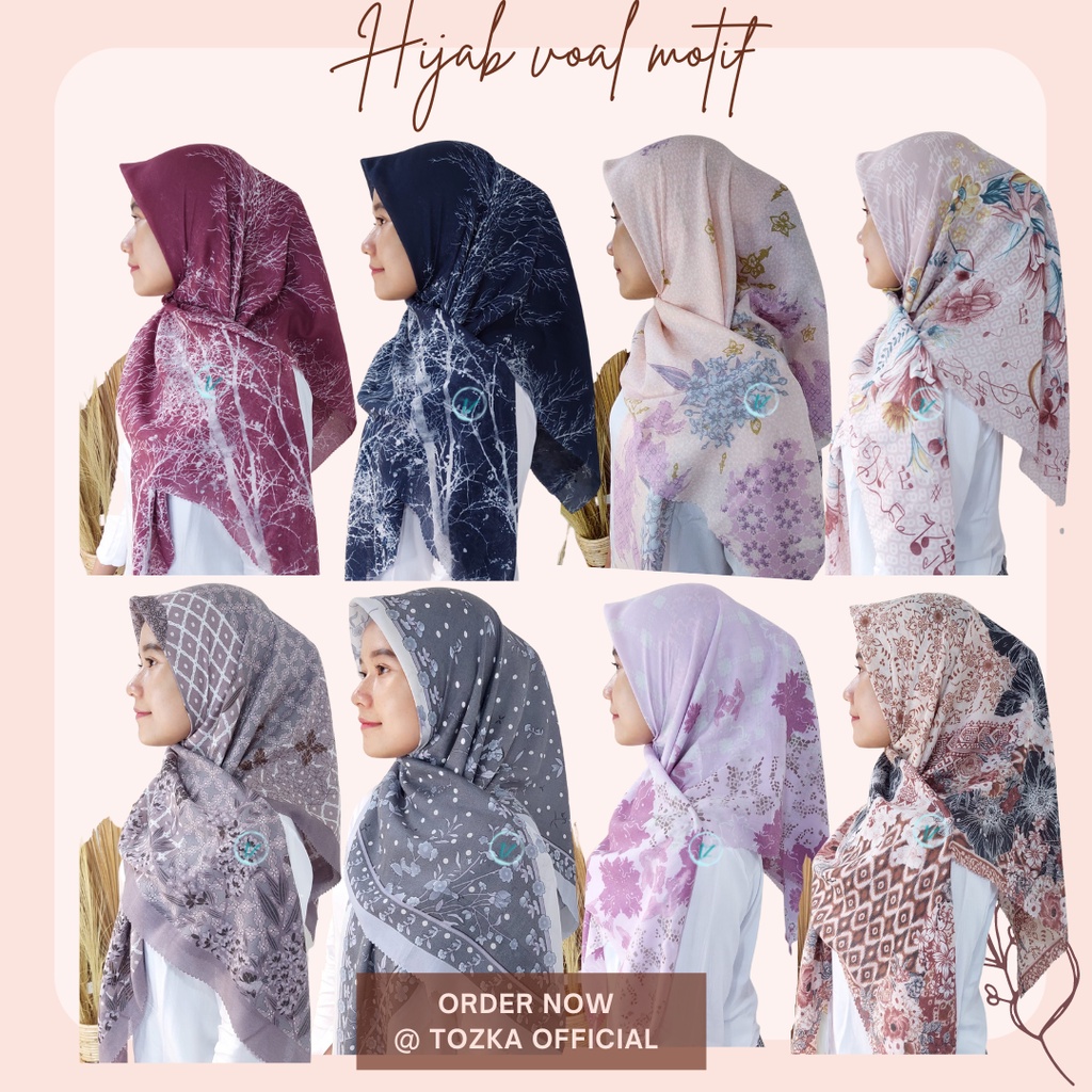 Hijab voal motif I Jilbab segiempat I Square hijab