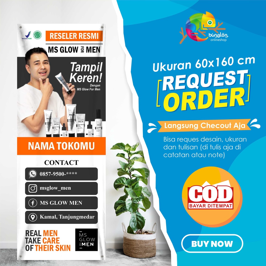 Size 60x160 Cm, Spanduk Banner MS GLOW MEN Orange